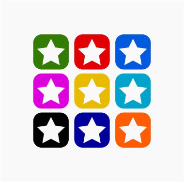 Dokuz renk yıldız vektör simgeleri. yıldız simgeleri.