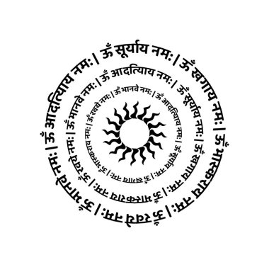 Sanskritçe Lord Sun Mantra. Anlamı 'Surya' ya dua ediyorum (bhaskaray, Ravaye, Khagay, Aadityay).