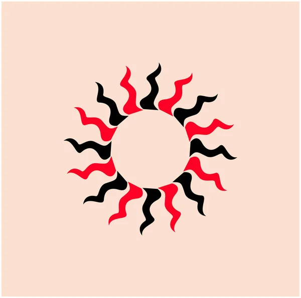 Napvektor Illusztráció Piros Fekete Színekkel Hosszú Szirmok Nap Szimbólum Surya — Stock Vector