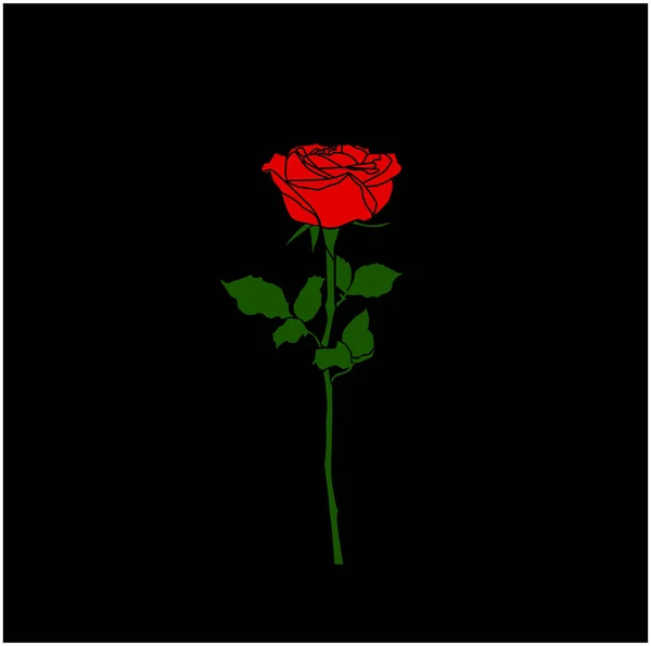 Icono Vector Flor Rosa Sobre Fondo Negro Icono Rosa Roja — Vector de stock