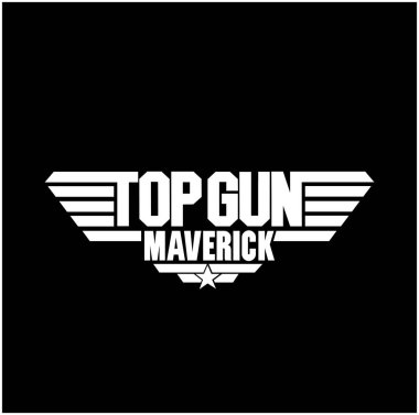 İki renkli Top Gun Maverick tipografi ikonu. Top Gun Maverick harfleri.