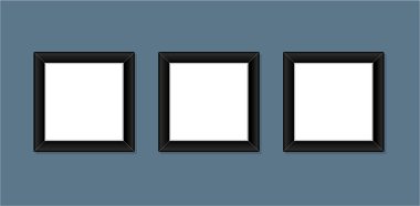 Tree blank photo frames on wall mockup. Square photo frame mockup.