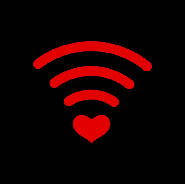 赤いハートのバレンタインのWifiベクトルシンボル レッドハートWifi — ストックベクタ