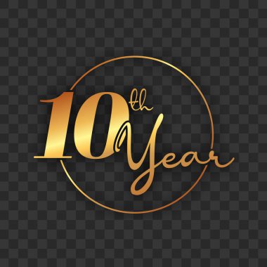 10th year typography in golden text png format.
