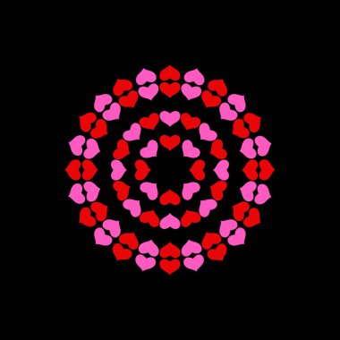 A beautiful round flower made by Red and pink hearts.