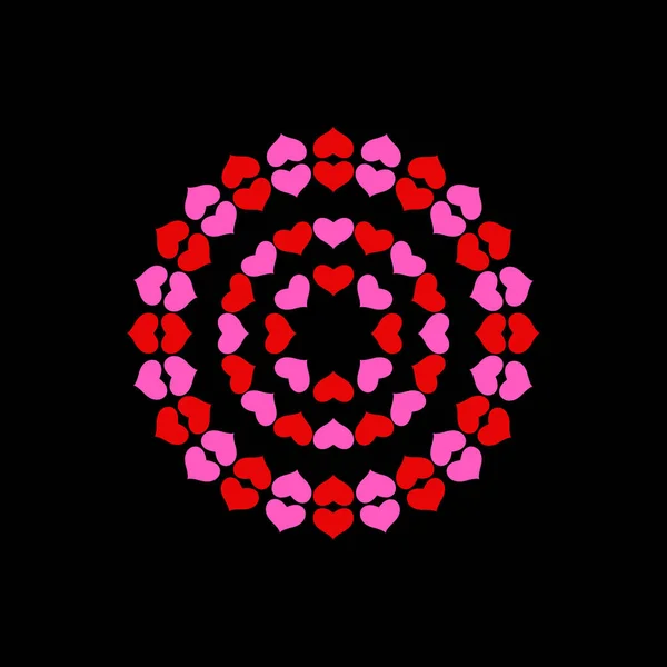 A beautiful round flower made by Red and pink hearts.