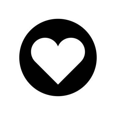 Black round with a white heart icon. White heart symbol.