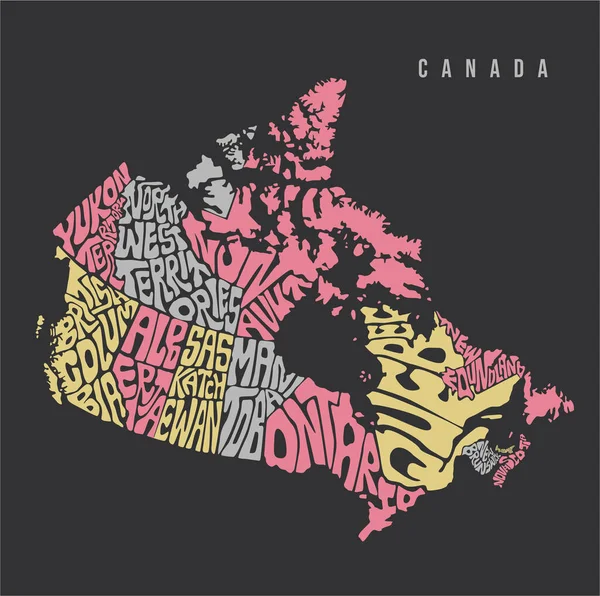 Canadá Mapa Tipografia Arte Canadá Mapa Lettering — Vetor de Stock