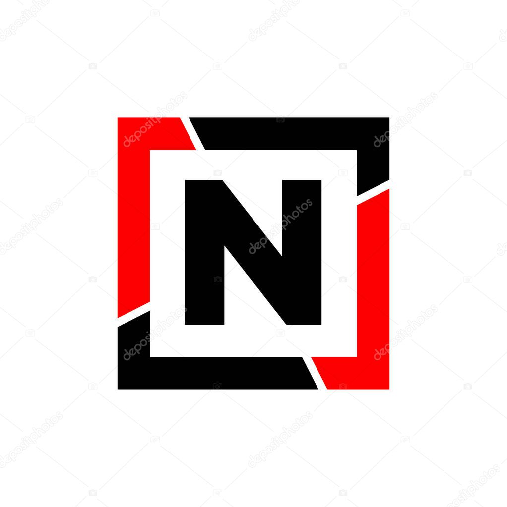 N letter with red black frame monogram. N company icon.