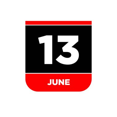 13 Haziran takvim vektör simgesi. 13 Haziran başlığı.