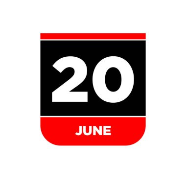 20 Haziran takvim tarih vektör simgesi. 20 Haziran yazıları.
