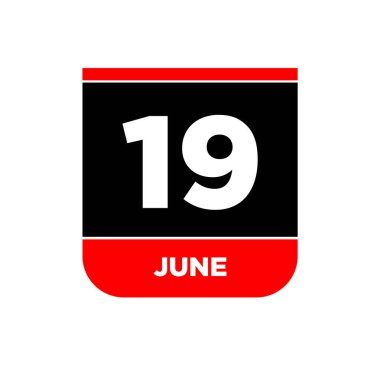 19 Haziran takvim tarih vektör simgesi. 19 Haziran yazıları.