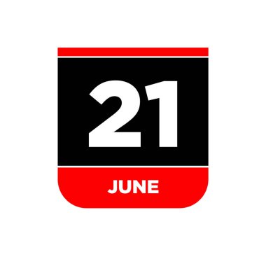 21 Haziran takvim tarih vektör simgesi. 21 Haziran yazıları.