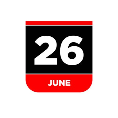 26 Haziran takvim tarih vektör simgesi. 26 Haziran harfleri.