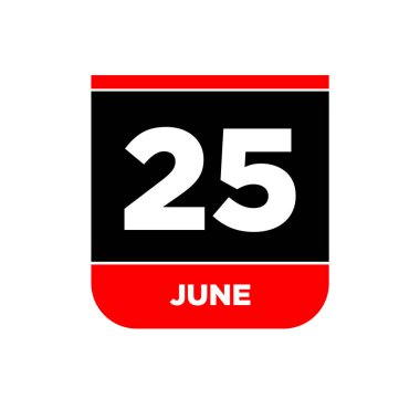 25 Haziran takvim tarih vektör simgesi. 25 Haziran harfleri.