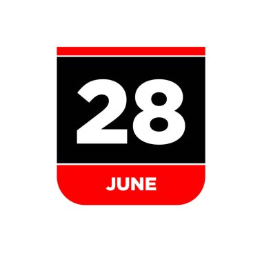 28 Haziran takvim tarih vektör simgesi. 28 Haziran yazıları.