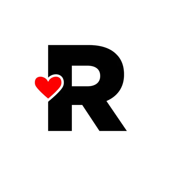 R harfi ve kırmızı kalp monogramı. R harfi simgesi ile aşk.