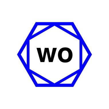 WO altıgen tipografi monogramı. Wo harf simgesi.