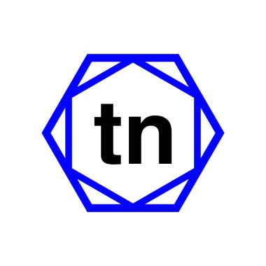 TN altıgen tipografi monogramı. TN harf simgesi.
