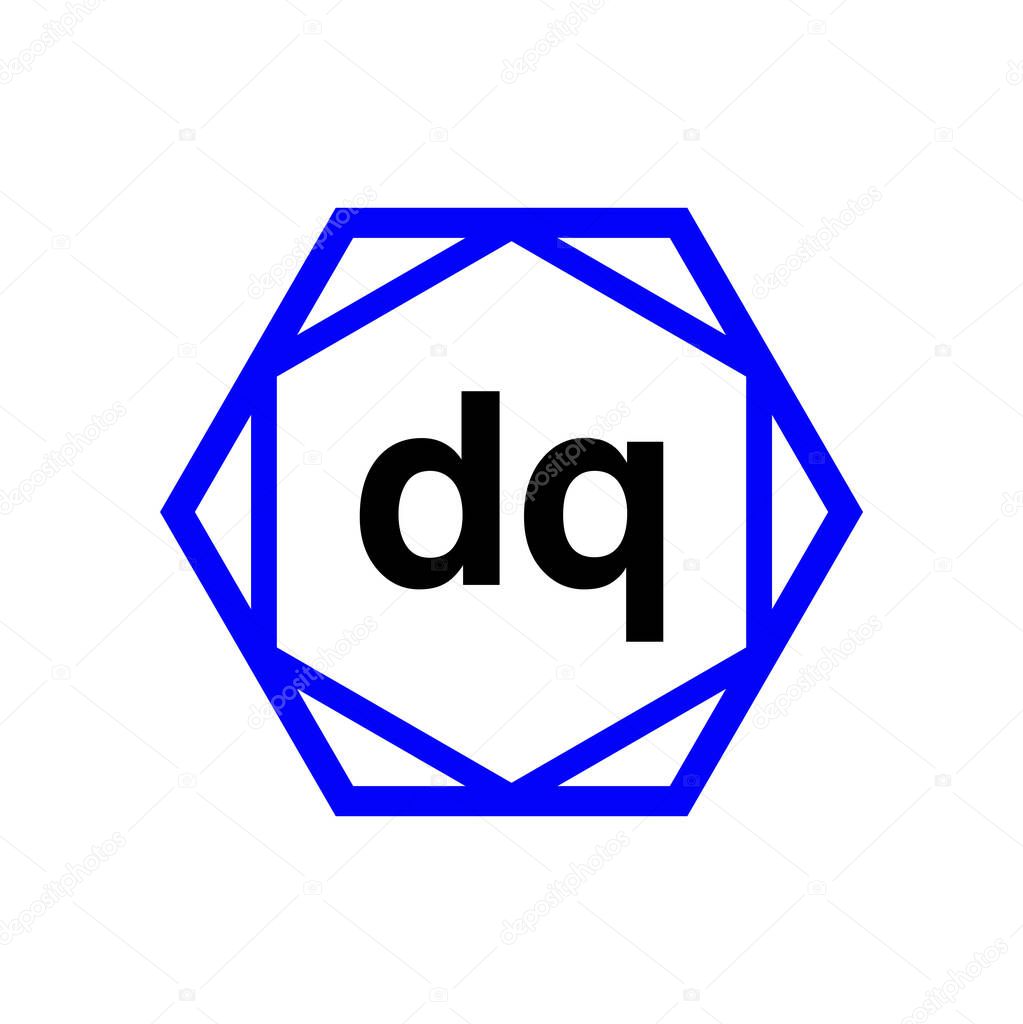 DQ hexagon typography monogram. DQ lettering icon.