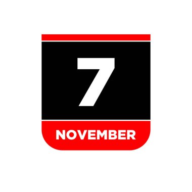 7th November calendar date icon. 7 Nov lettering. clipart