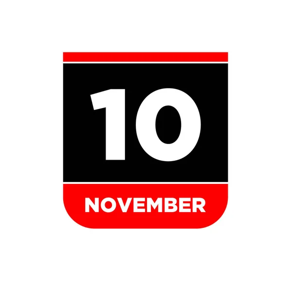 10Th November Calendar Date Icon Nov Lettering — Stock Vector