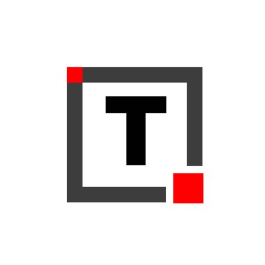 T şirketi adı kırmızı kareli monogram. T nokta simgesi.