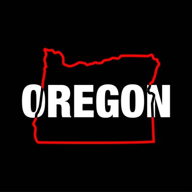 Oregon eyalet haritası siyah zemin üzerinde tipografi.