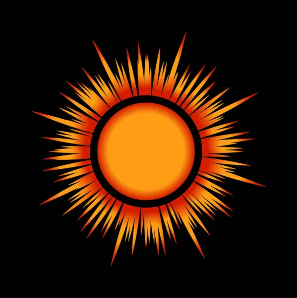 Sun Orange Color Black Background Illustration — Stock Vector