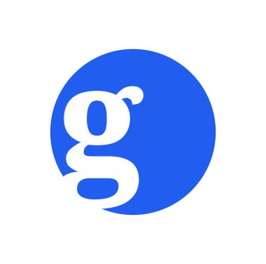 G şirketi adı mavi renkli ilk harf monogramı.