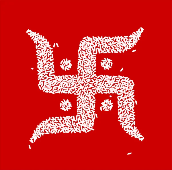 Swastik Santo Simbolo Della Religione Indù Realizzato Con Vettore Riso — Vettoriale Stock