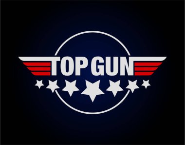 TOPGUN tipografi vektör monogramı. Yedi yıldızlı Top Gun başlığı.