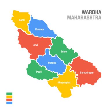 Wardha Bölgesi harita vektör çizimi. Wardha Maharashtra.