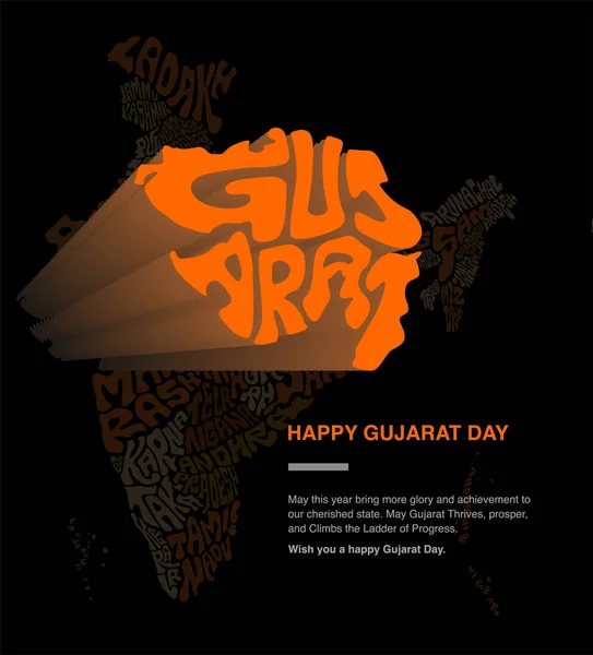 stock vector Gujarat Day greetings vector creative. Gujarat map lettering post with greeting message.