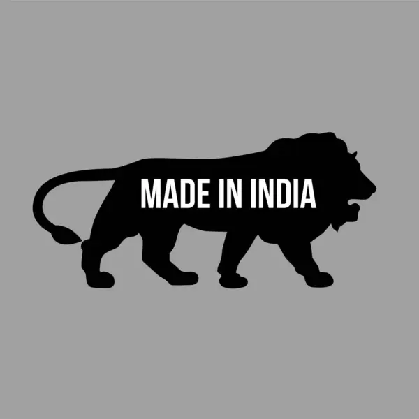 Hindistan 'da aslan silueti ikonlu Hint ürünleri için yapıştırılmış. Hindistan malı..
