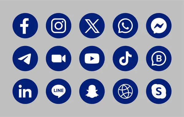 Social Media Vector Icons Symbols Set Blue Color — Stock Vector
