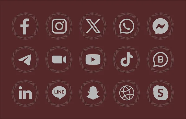 Kahverengi arkaplan ile sosyal ortam vektör simgeleri.