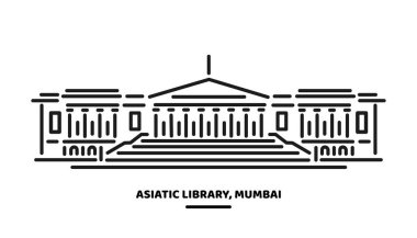 Asiatic Library Mumbai building vector line illustration. clipart