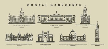 Mumbai Anıtları vektör simgesi belirledi.