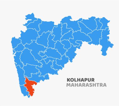 Hindistan Maharashtra 'da Kolhapur ilçesinin vektör haritası vurgulandı