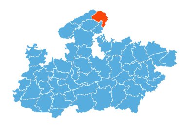 Madhya Pradesh Eyalet Haritasına Vurgulanmış Arka Bölge Haritası