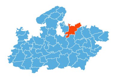 Chhatarpur İlçe Haritası Madhya Pradesh Eyalet Haritasına Vurgulandı