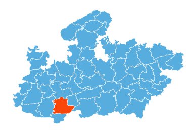 Khandwa İlçe Haritası Madhya Pradesh Eyalet Haritasına Vurgulandı