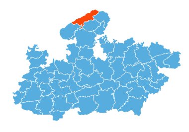 Morena İlçe Haritası Madhya Pradesh Eyalet Haritasına Vurgulandı