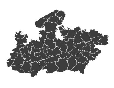 Madhya Pradesh Eyalet Haritası. Gri Vektör İllüstrasyonu