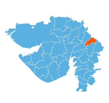 Mehsana Bölgesi Gujarat Eyalet Haritasında Vurgulandı, Hindistan