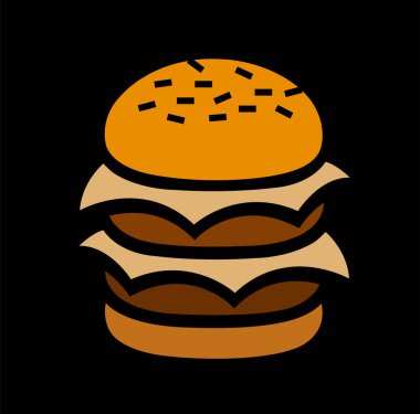 Siyah Arkaplanda Peynir Katmanlı Çift Patty Burger Simgesi