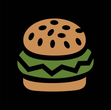 Marul ve susamlı Vejetaryen Burger Simgesi Siyah Arkaplan 'da