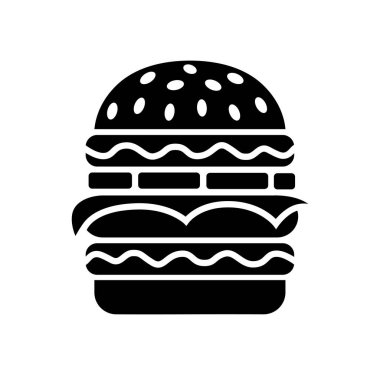 Beyaz Arkaplanda Düz Tasarım Çok Katmanlı Burger Simgesi, Peynir, Marul ve Domates