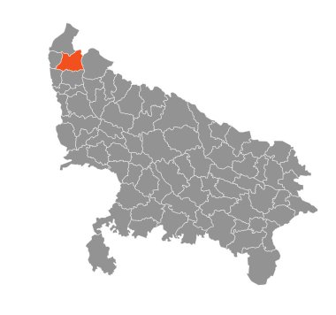 Muzaffarnagar Bölgesi Uttar Pradesh Eyalet Haritasında Vurgulandı